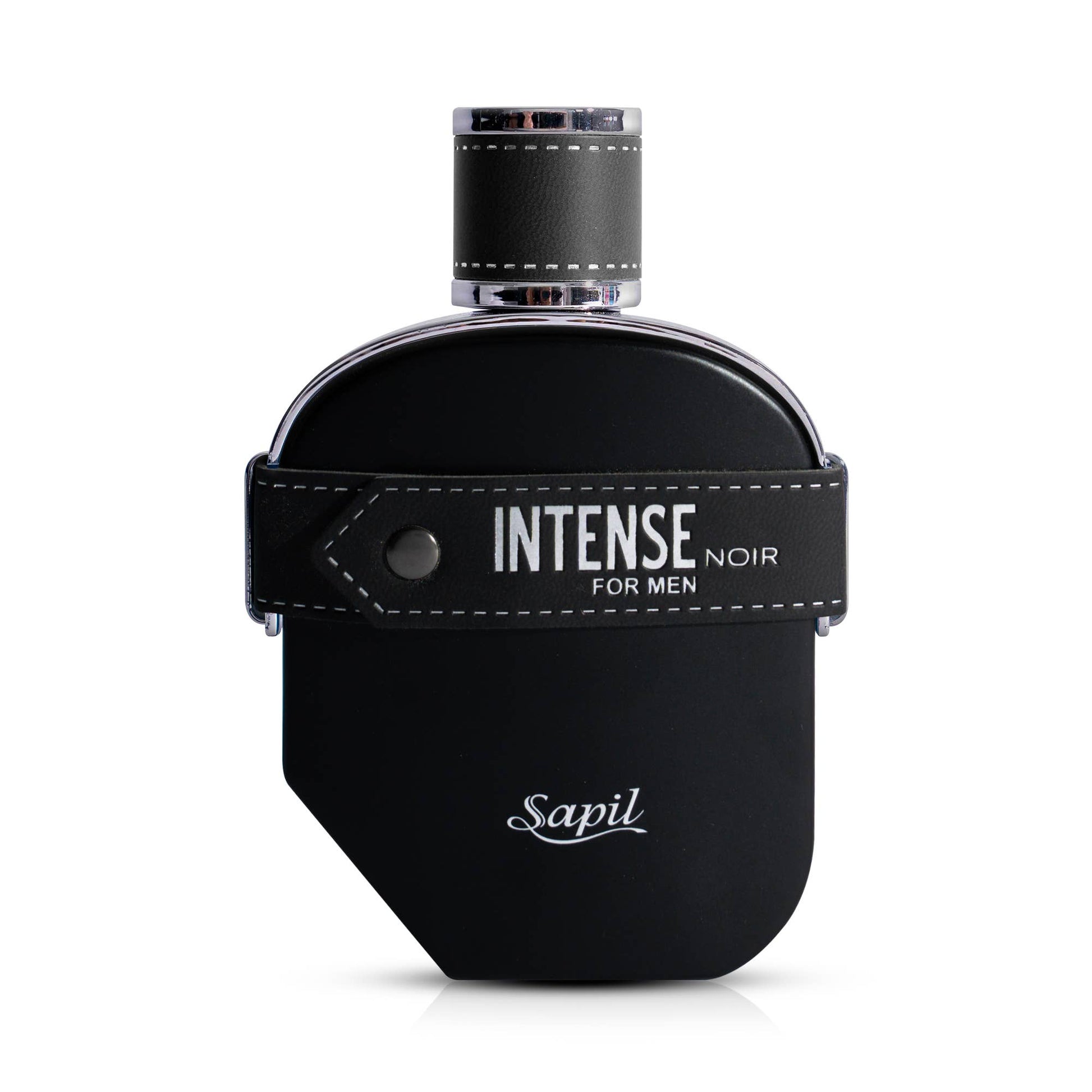 Sapil Intense Noir for Men 100ml black perfume bottle on white background