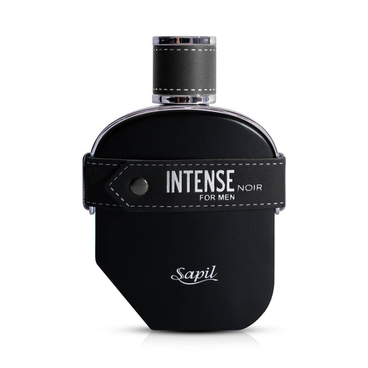 Sapil Intense Noir for Men 100ml black perfume bottle on white background
