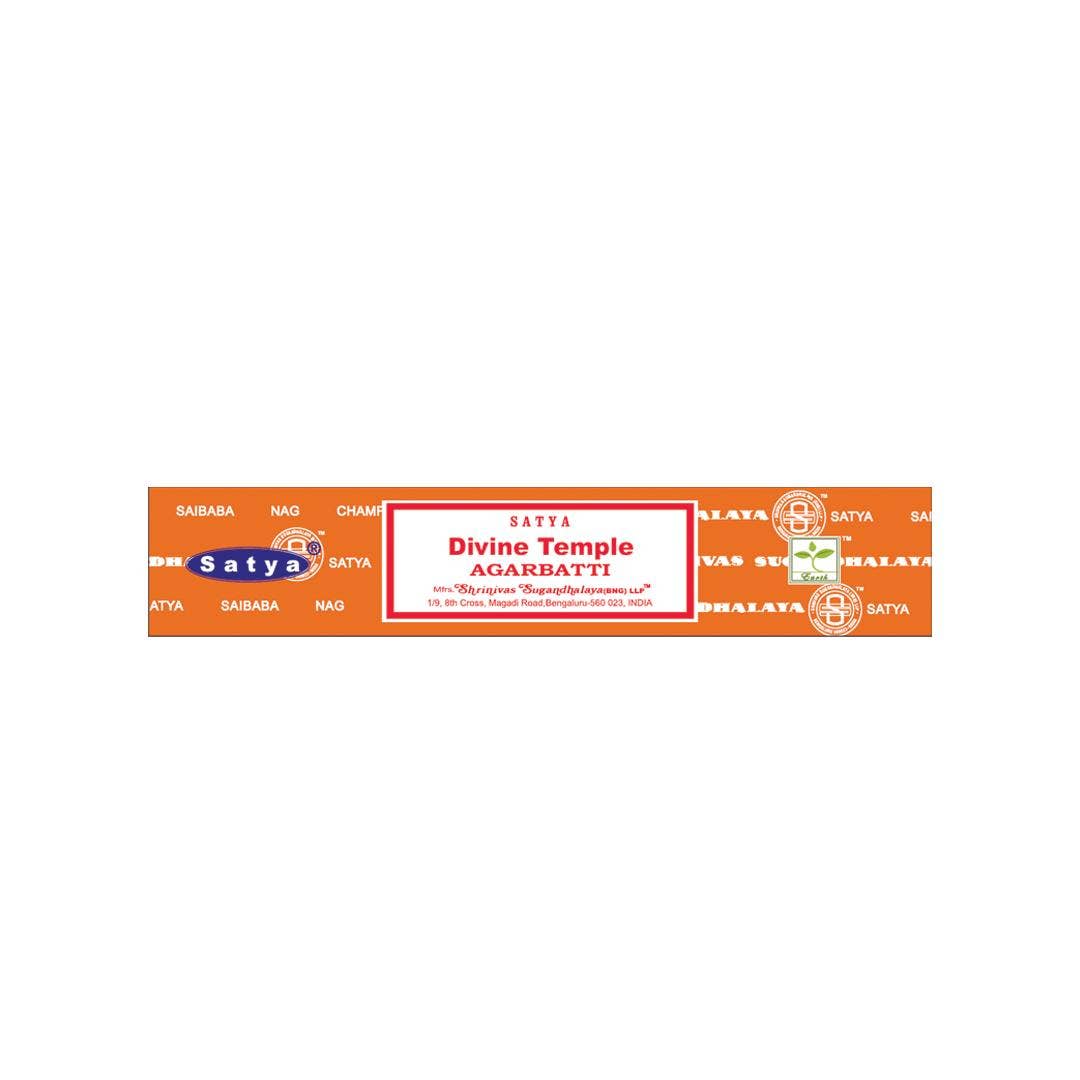 Satya Divine Temple incense 15g box – hand-rolled Indian agarbatti for meditation, relaxation, and spiritual cleansing.