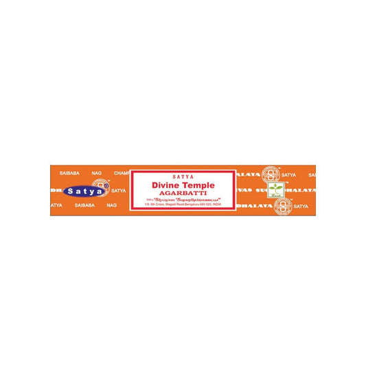 Satya Divine Temple incense 15g box – hand-rolled Indian agarbatti for meditation, relaxation, and spiritual cleansing.