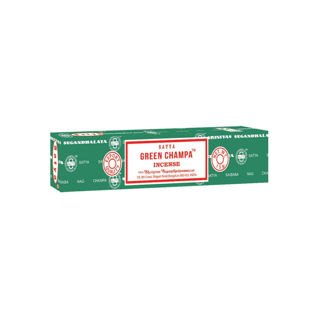 Satya Green Champa Incense 15g box – hand-rolled Indian aromatic incense for meditation and relaxation