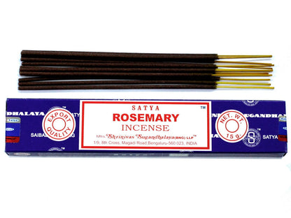 Satya Rosemary Incense 15g single pack with neatly arranged incense sticks, highlighting the natural and herbal fragrance.