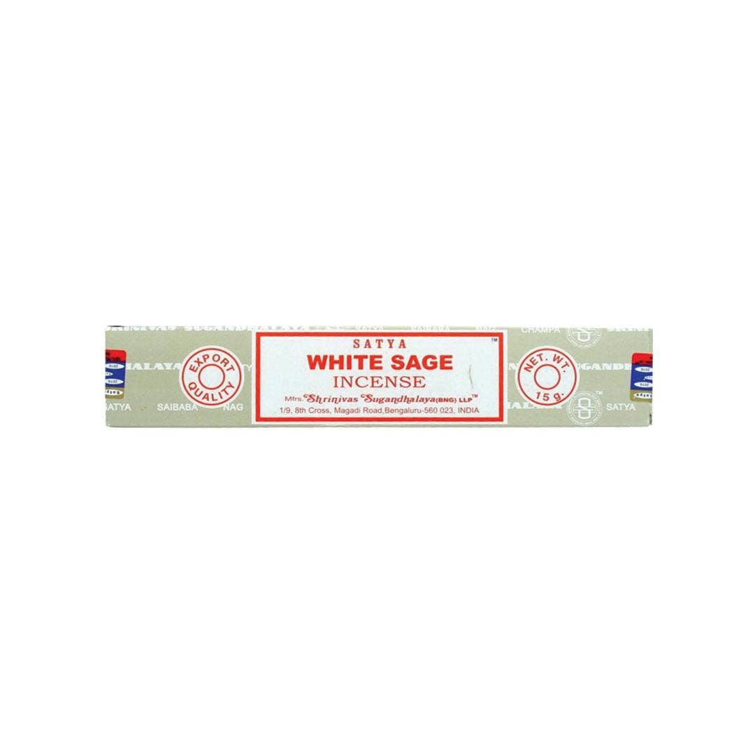 Satya White Sage incense 15g agarbatti pack with traditional grey and red packaging