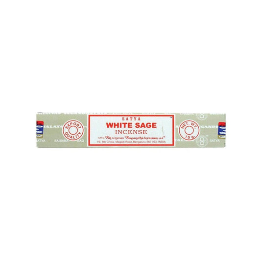 Satya White Sage incense 15g agarbatti pack with traditional grey and red packaging