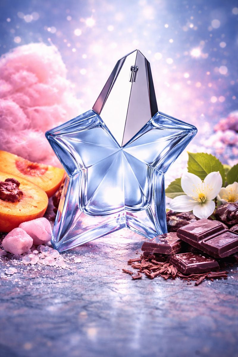 Thierry Mugler Angel inspired fragrance oil with cotton candy, chocolate, patchouli, and musk notes
