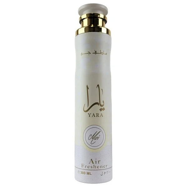 Yara Moi by Lattafa air freshener bottle with a gold-accented cap, 300ml premium Arabian fragrance.