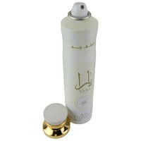 Yara Moi by Lattafa air freshener with an open cap, showcasing the spray nozzle, 300ml luxury Arabian fragrance.
