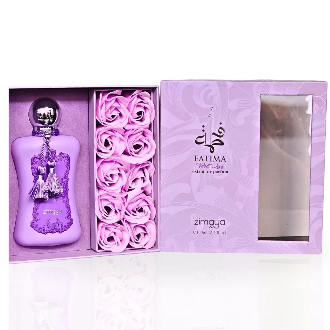 Fatima Velvet Love Extrait De Parfum by Zimaya – Luxury Perfume Gift Set with Elegant Floral Packaging